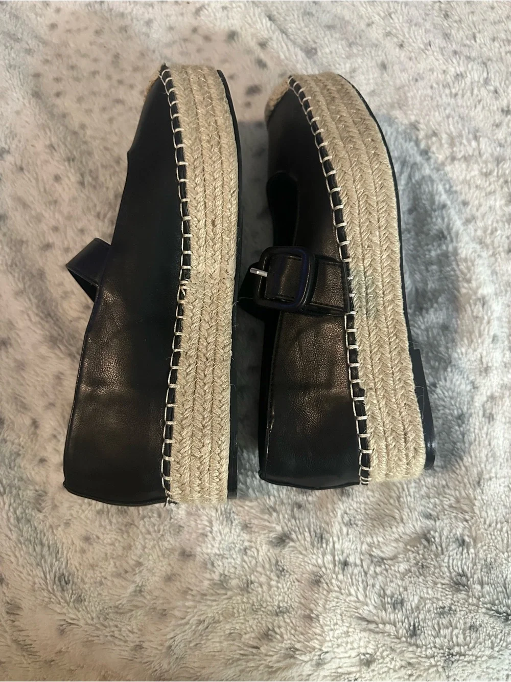 NWOT Black Mary Jane Espadrille Flats with Natural Toe